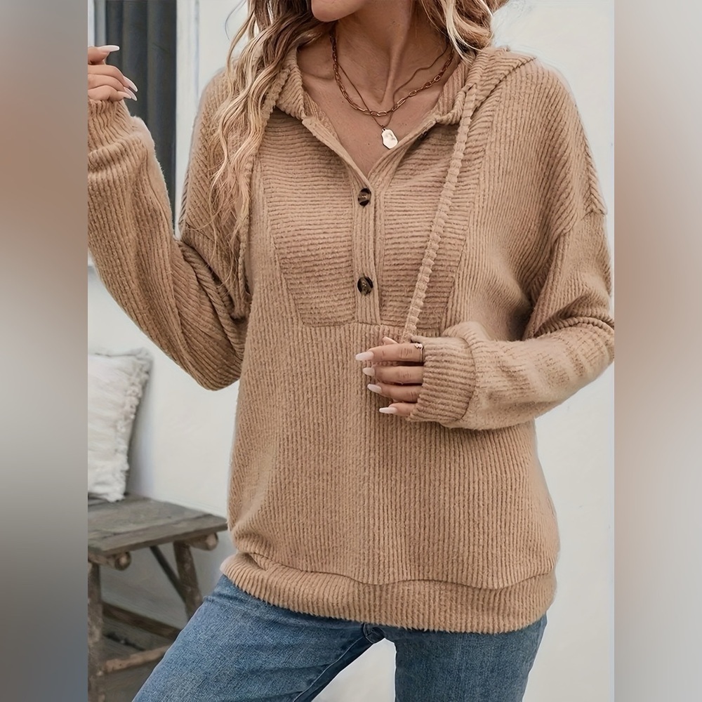 Button-Front Drawstring Hoodie